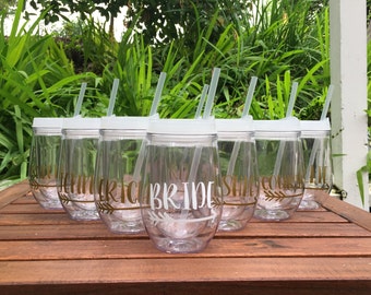 Personalized Wine Tumblers, Bridal Party Cups, Bridesmaid Cups, Bride Tribe, Team Bride, Bachelorette, Stemless Wine Cup, Bev2Go