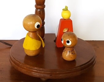 Vintage Owl Wood Nursery Lamp - Baby Infant Child Room Decor - Music Box Night Light Rock a Bye Baby - Electric Table Lamp - Initial A