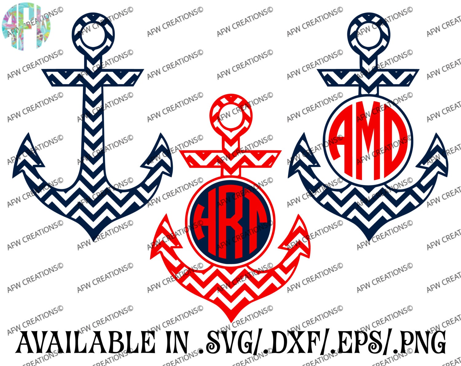 Download Digital Cut Files Monogram Anchors SVG DXF EPS Nautical