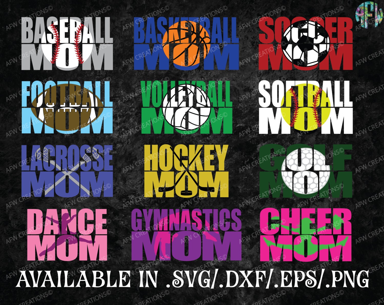 Cut Files Sports Mom SVG EPS DXF Baseball Basketball