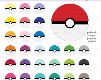 Pokemon Pokeball Icon Digital Clipart in Rainbow Colors - Instant download PNG files