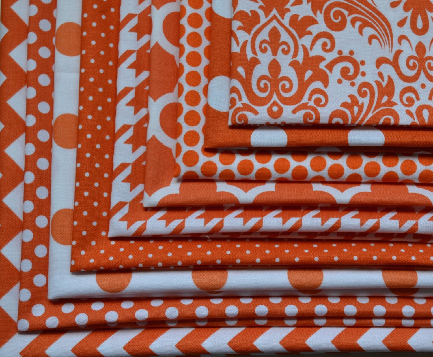 Orange and White Fabric Bundle 9 Fat Quarters Riley by RunnStitch