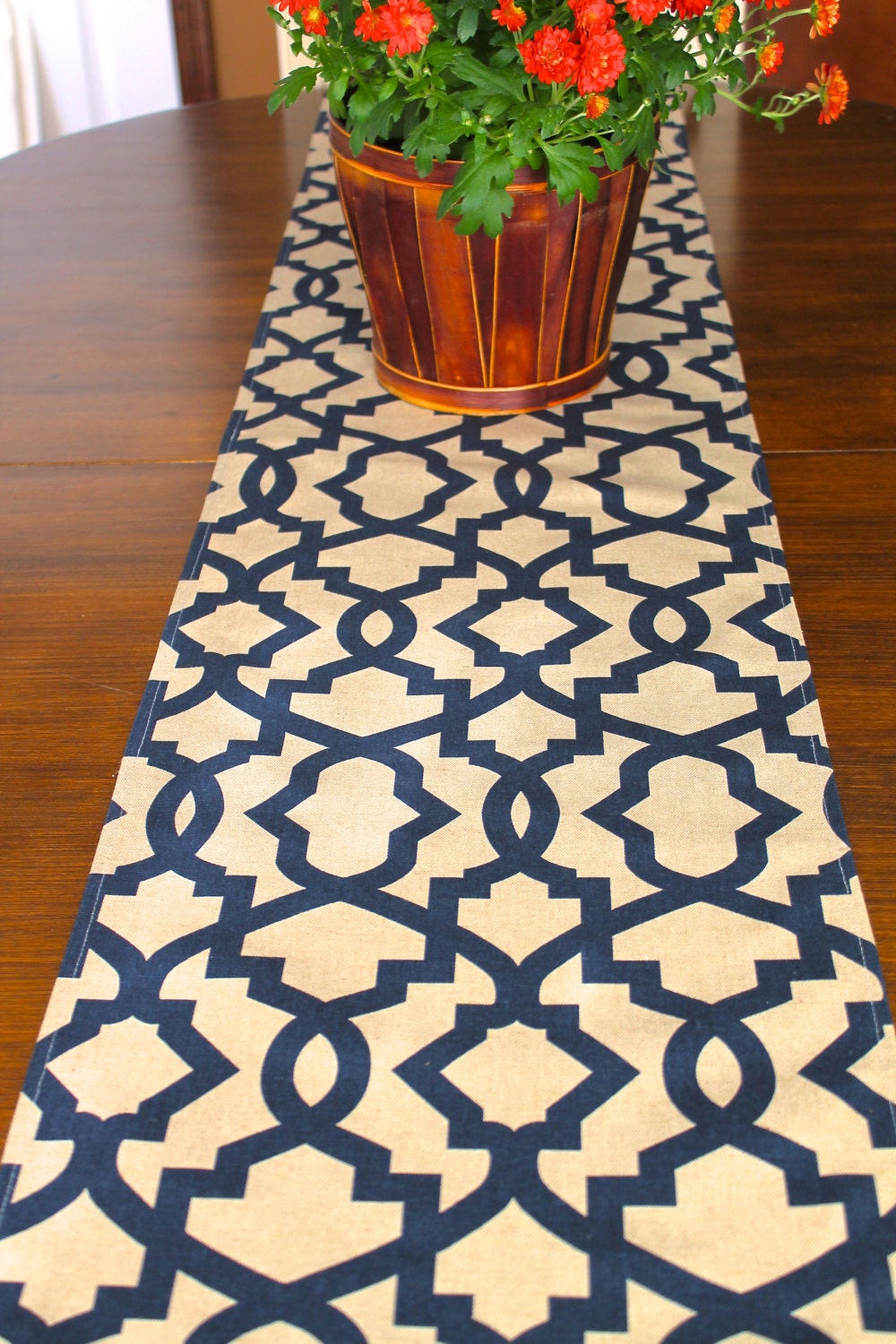 NAVY Blue TABLE RUNNER top Wedding Shower Dark Blue Tan Khaki
