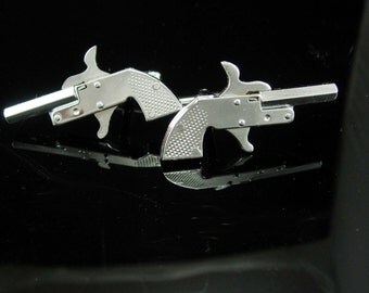 Vintage working Cap Gun cuff links Toy pistol Collectors Miniature Mechanical Made in Japan 2" long mens novelty weapon cowboy police gift