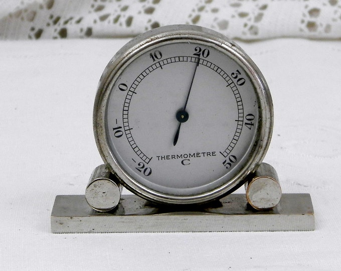 Antique French Art Deco Chrome Thermometer in Celsius, Retro Vintage Home Interior, 1930s Decor, Temperature Control, Weather, Collectible Antique French Art Deco Chrome Thermometer in Celsius, Retro Vintage Home Interior, 1930s Decor, Temperature Control, Weather, Collectible