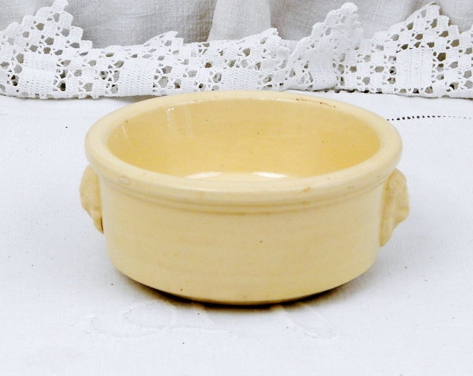 Antique French Beige Ceramic Ramekin Bowl with Lions Heads, French Decor, Shabby Chic Decor, Chateau Chic, Vintage Cooking Kitchen Utensil