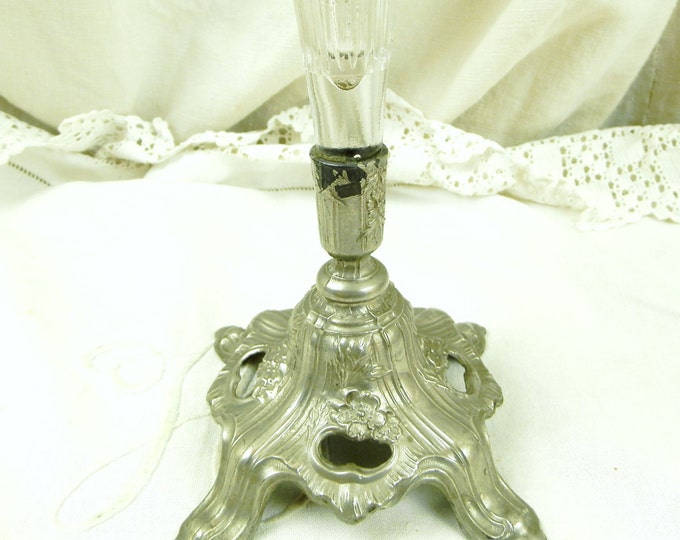 Antique French Glass and Metal French Vase / Brocante / French Country Decor / Shabby Chic Decor / Chateau / Victorian / Floral Display