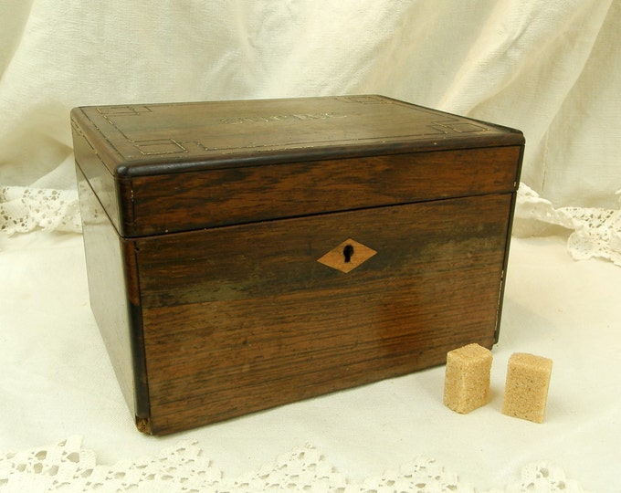 Antique French Victorian Inlaid Wooden Sugar Box, Napoleaon III Caskette for Sucre from France, Chateau Chic Brocante Retro Home Decor Antique French Victorian Inlaid Wooden Sugar Box, Napoleaon III Caskette for Sucre from France, Chateau Chic Brocante Retro Home Decor