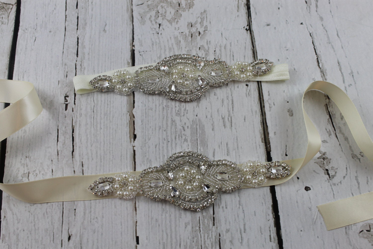 Flower Girl Rhinestone Sash & Headband Champagne Sash Ivory