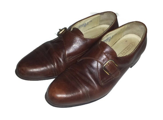 Vintage Florsheim Shoes mens brown leather buckle shoes monk