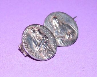 Antique French Religious Silver Medallion Brooch