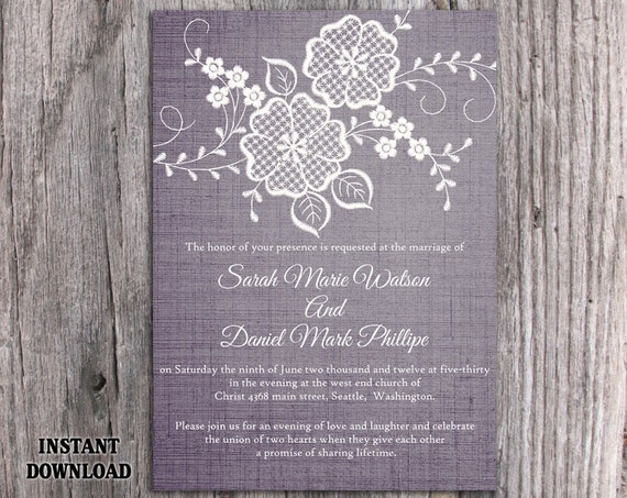 DIY Lace Wedding Invitation Template Editable Word File Download Printable Rustic Wedding Invitation Vintage Floral Blue Invitation