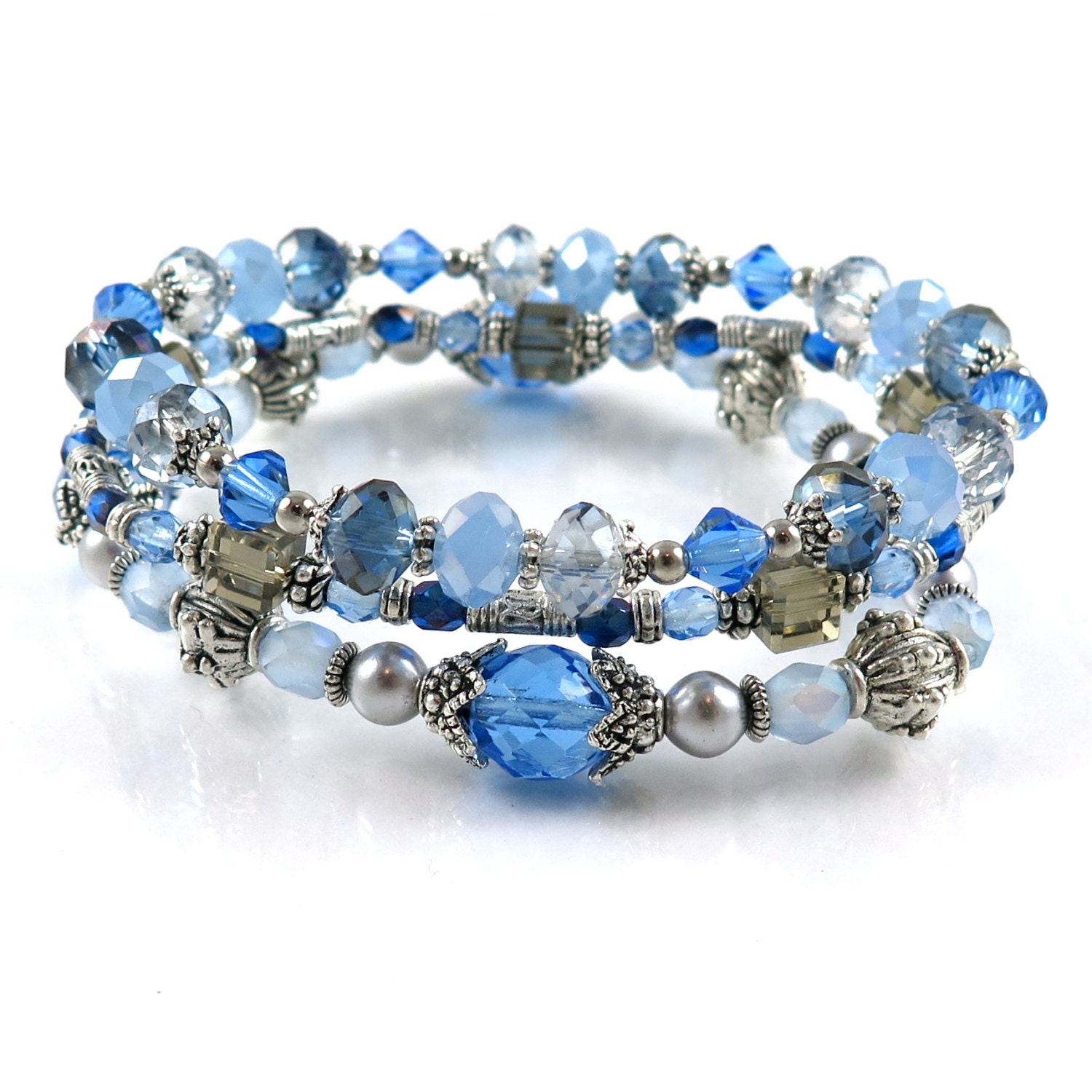 SALE Sapphire Blue Stackable Stretch Bracelets Set of