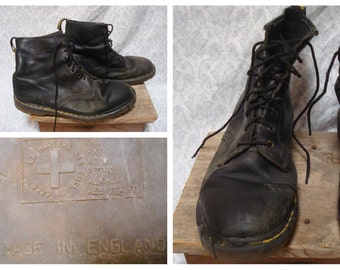 Vintage Retro 90's Men's Doc Martens Boots DR Martens Punk Distressed Black Leather Ankle Boots Mens size 12 Made in England