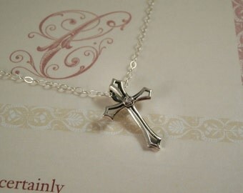 Sterling Silver Cross Necklace, Sterling Silver Cubic Zirconia Cross Necklace, Sterling Silver Medieval Cross Necklace, Easter Necklace,