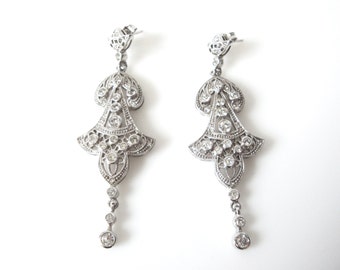 Vintage Jenna Nicole Sterling Silver Pierced Chandelier Dangle Earrings With Swarovski Crystals