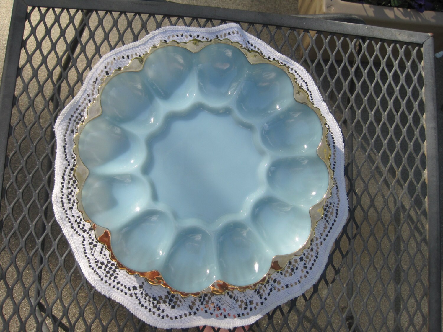 Vintage Blue Deviled Egg Plate 1960s