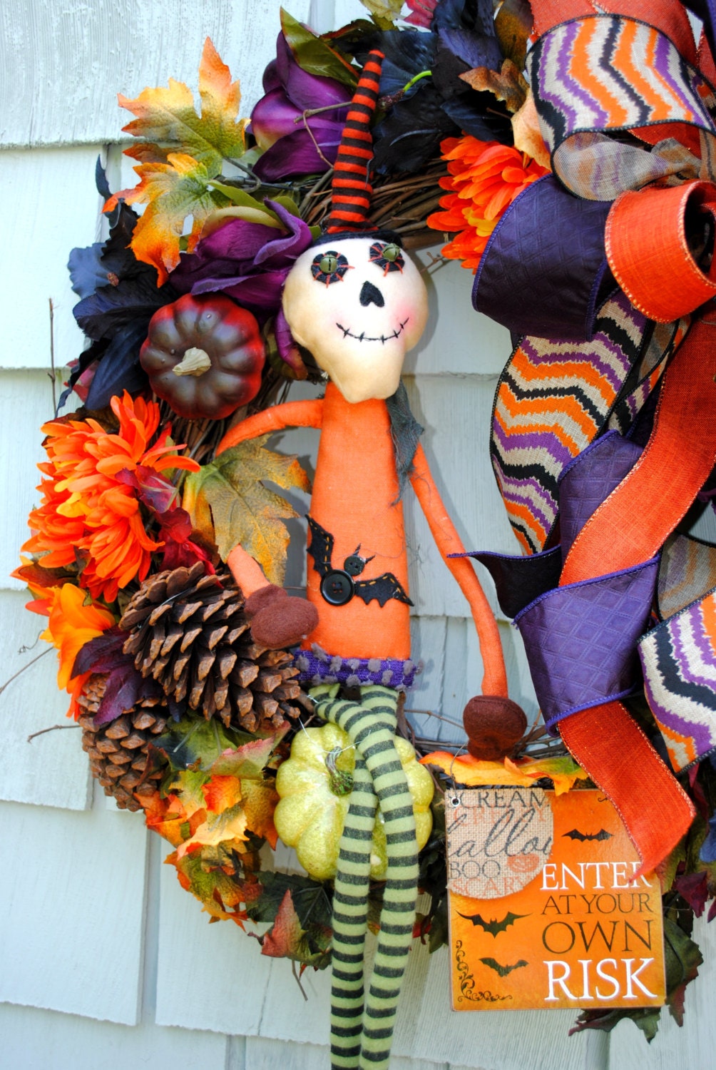 Halloween Wreath Skeleton Wreath Black by TisTheSeasonDesign