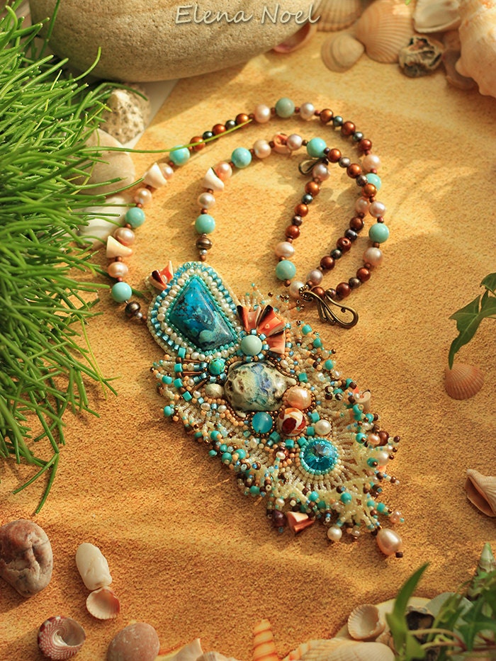 Coral reef. Necklace with a pearls and the ceramic by ElenNoel