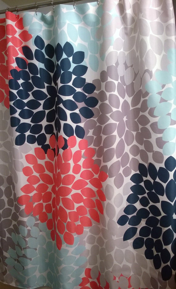 Navy And Coral Shower Curtain Blue Coral Shower Curtain