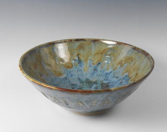 Blue green serving bowl lace design pasta by TamarackStoneware