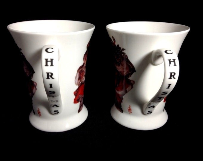 Portmeirion Pimpernel Mugs, Set of 2 Coffee Mugs Christmas Bone China, J C Leyendeckers, Santa Claus Mugs For The Holidays