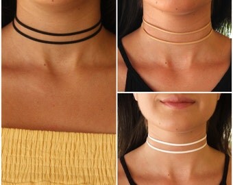 Double wrap choker. Black wrap choker. Beige Choker. White choker. Double choker