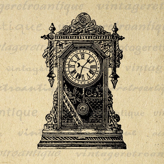 Items similar to Antique Clock Digital Graphic Printable Illustration ...
