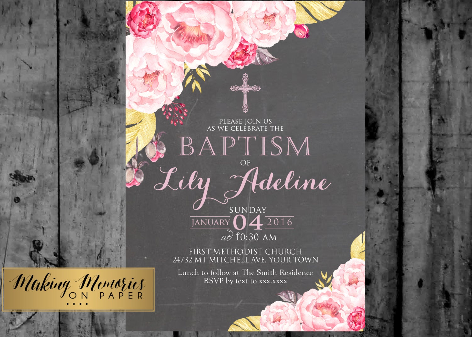 Floral Baptism Invitation. Flower Baptism Invitation Great