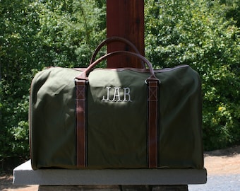 Monogrammed Mens Duffel Bag Personalized Forest Green Weekender Bag