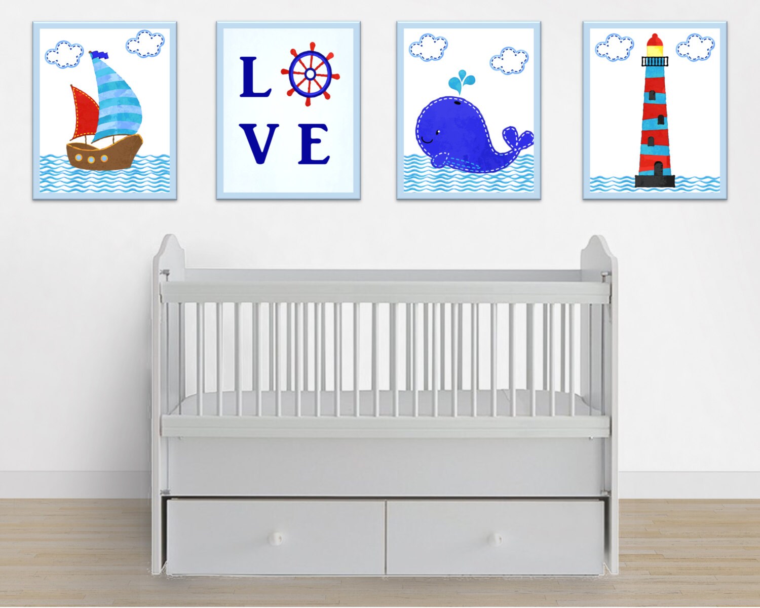 Nursery Wall Art / Nautical Nursery Print Set / Ship Print