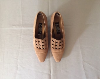 toffee brown caged flapper heels | cage suede pumps | 7.5 | 8