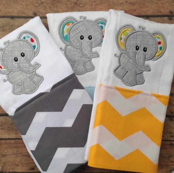 Personalized monogrammed baby elephant burp cloths burp rags for boys