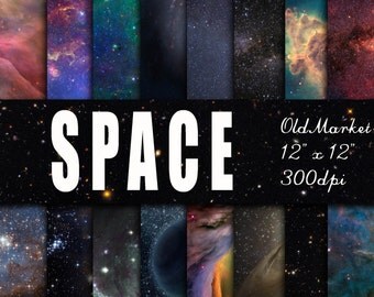 Space Digital Paper - Space Backgrounds and Textures - 16 Designs - 12in x 12in - Commercial Use - INSTANT DOWNLOAD