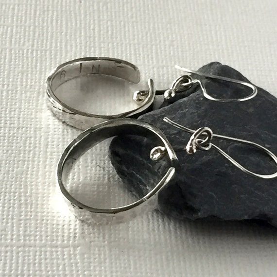 Sterling silver ring earrings contemporary silver drop