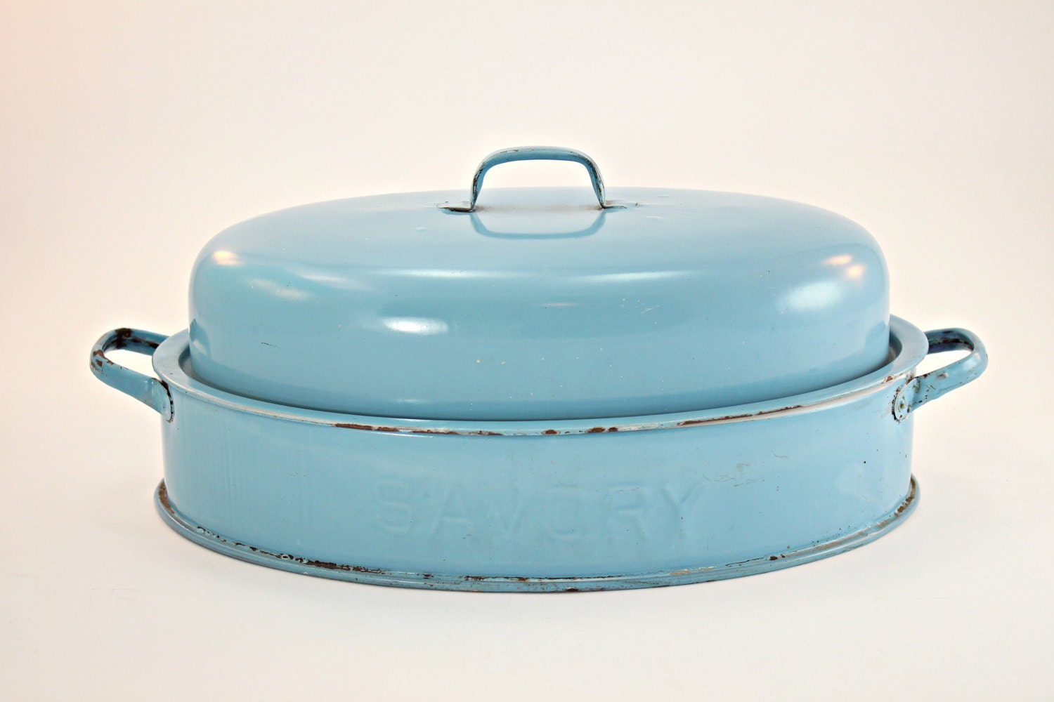 Graniteware Roaster Porcelain Roaster by FindsFromYesteryear