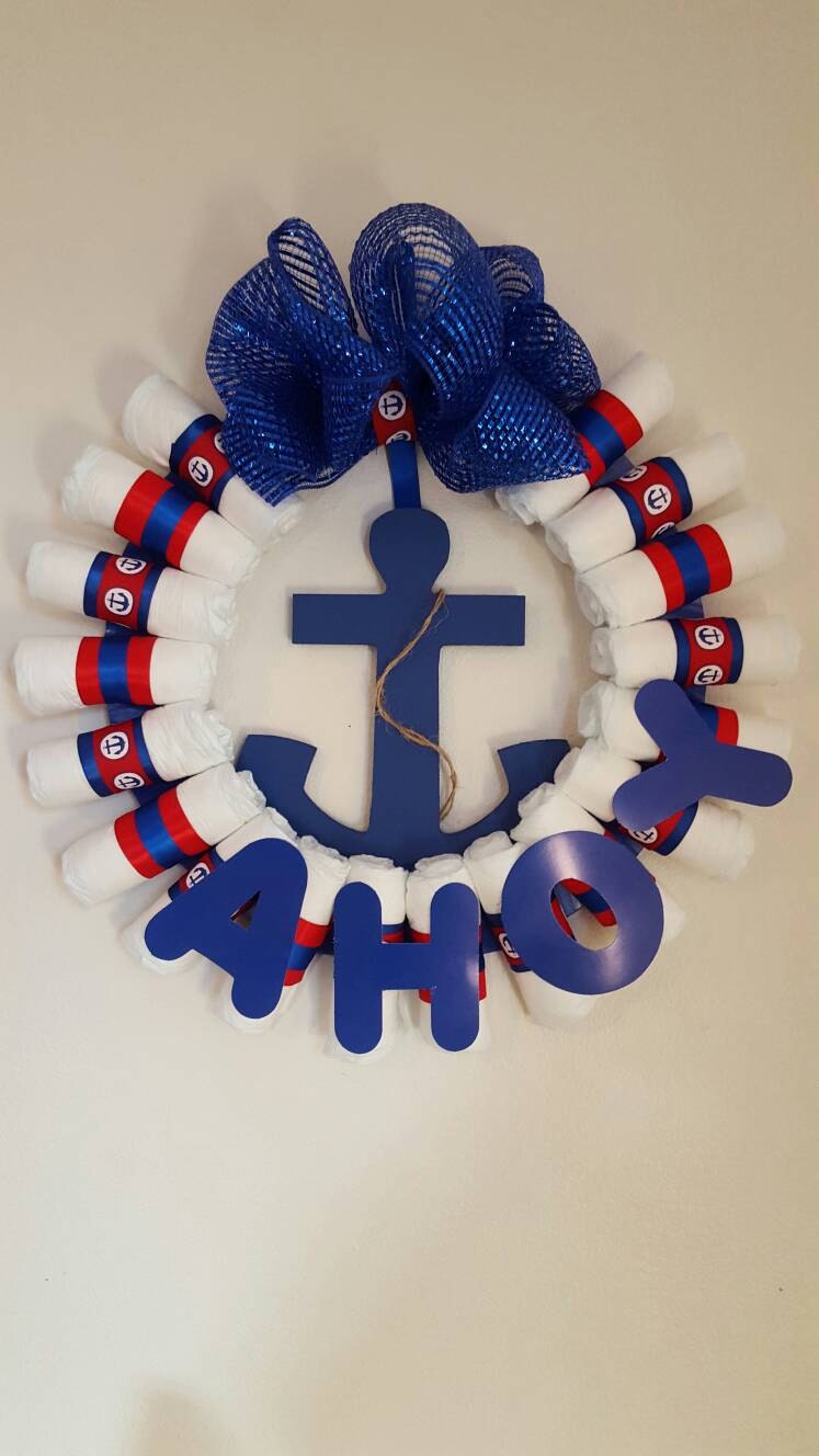 Nautical Baby Diaper Wreath Ahoy It's a Boy