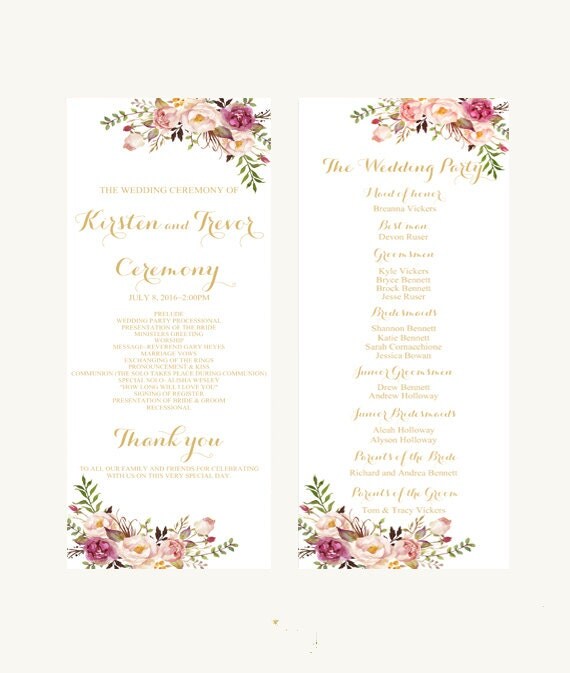 Printable wedding program Wedding program Blush wedding