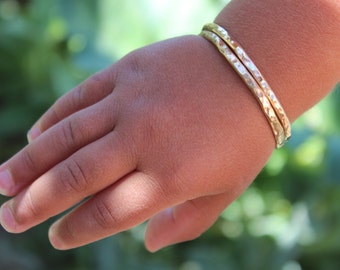 Baby Bangle Bracelet, Toddler Bangle Bracelet, Thin Hand Forged Brass, Custom Baby Bracelet, Personalized Baby Bracelet