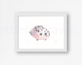 Pig Print Cuddly Little Piglet Pig Watercolor Art Print Pink Piglet Piggy Animal Painting Art Print Living Room Wall Decor