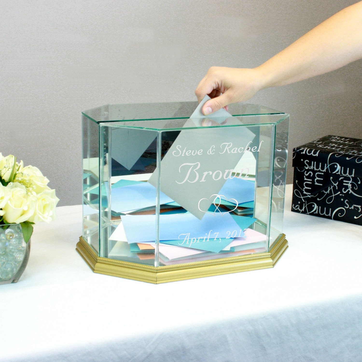 Wedding Card Box Wedding Card Holder Octagon Glass and Wood