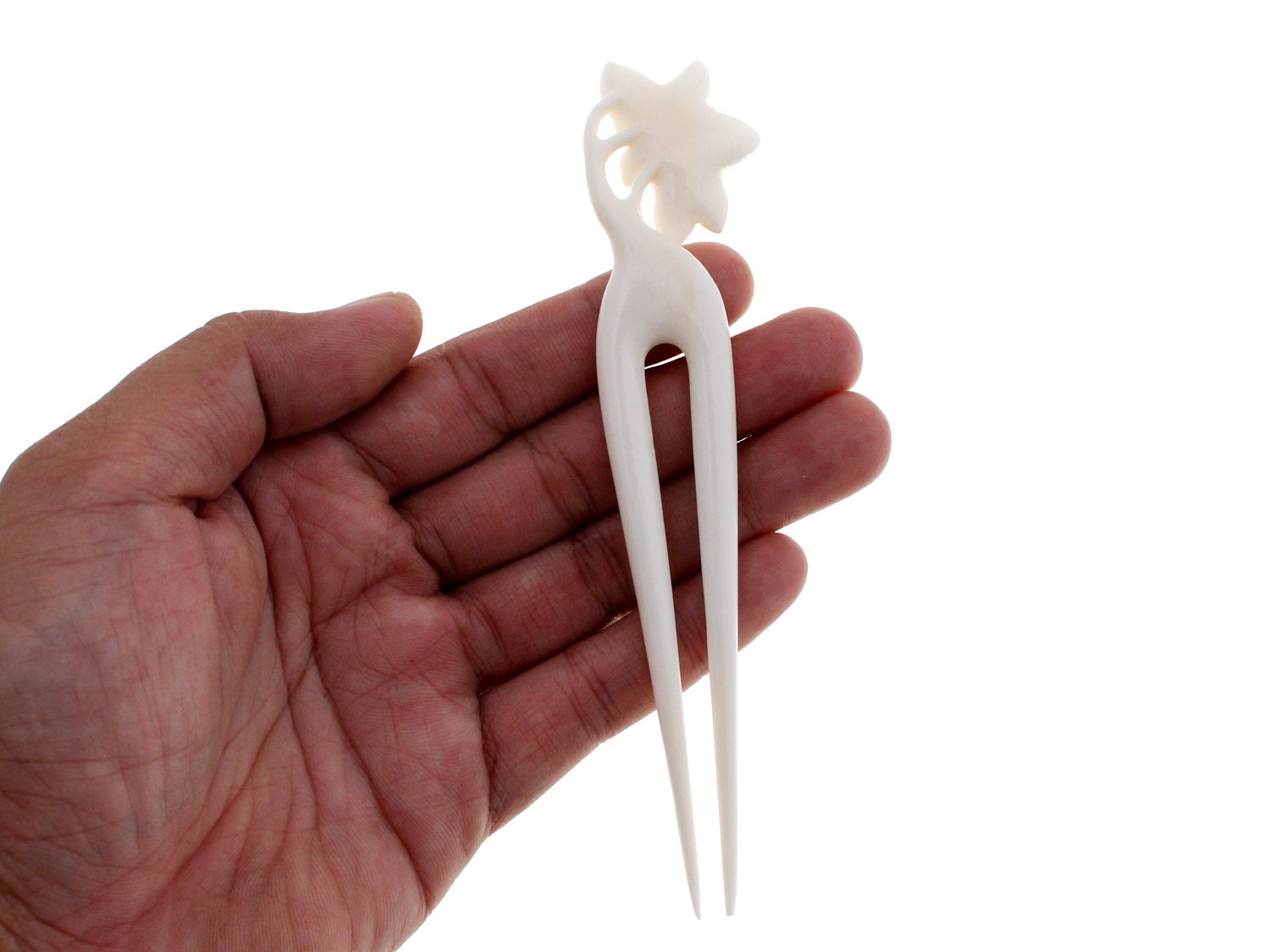 Flower hair fork 2 prong hair stick cow bone hair