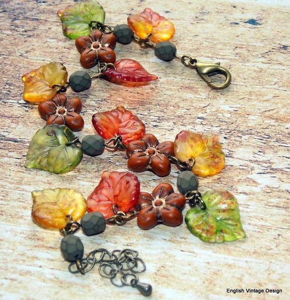 Autumn Bracelet Flower & Leaf Bracelet Rustic Bracelet Fall