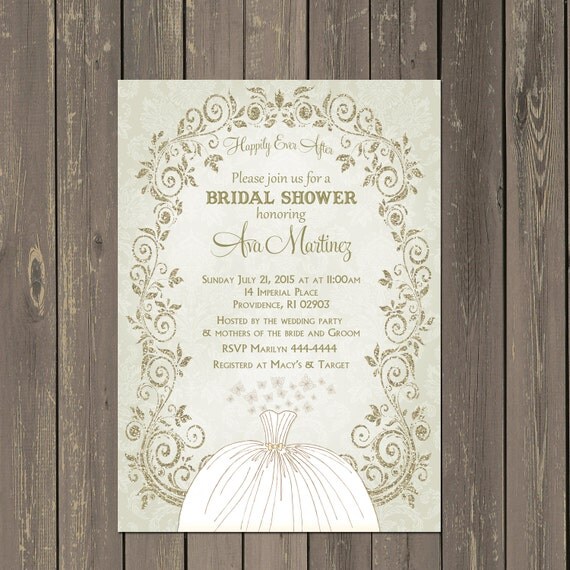 Wedding Dress Bridal Shower Invitation, Wedding Dress Invitation in Gold and Ivory, Gold Bridal Shower invitation, Butterfly Shower Invite Il_570xn