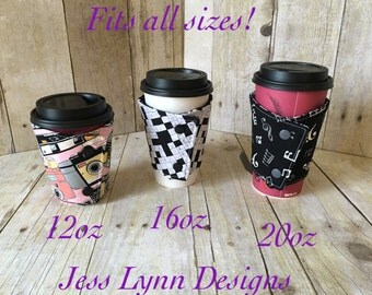 Custom coffee sleeve | Reusable cup cozy | Reversible cup cozy | Eco friendly | Made to order | Travel mug wrap | Coffee cup sleeve | Custom