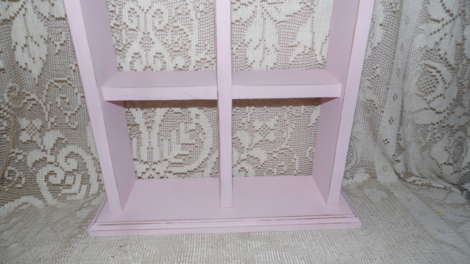 Shabby Chic Wood Pink Wall Shelf Porcelain Courting Couple