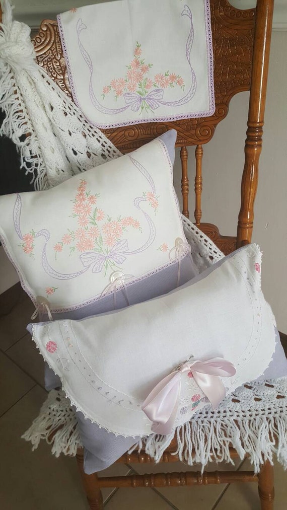 Items similar to Lavender Pillow Set with Free Doily on Etsy