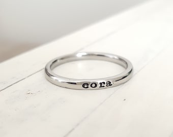 Stacking ring name ring Stacking ring Personalized custom name ring Tiny 2mm stacking ring Stainless Steel mothers ring hypoallergenic