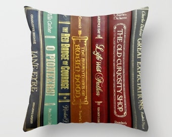 Literature Pillow, Books Throw Pillow, Books Pillow, Authors Pillow, Book Lovers Pillow, Library Pillow, Book Decor, Writer Gift, novels