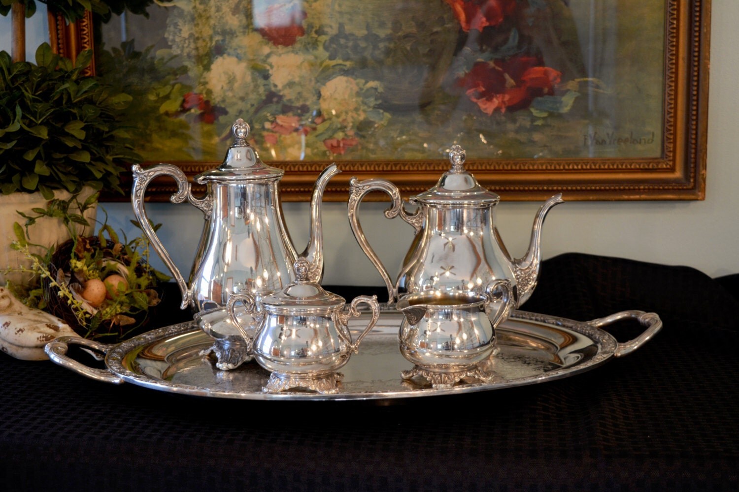 Vintage Silver Plate Tea Set Wm Rogers & Son Silver Plate Tea Service